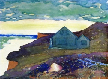Plage œuvres - maison sur le point George luks paysage de plage d’aquarelle